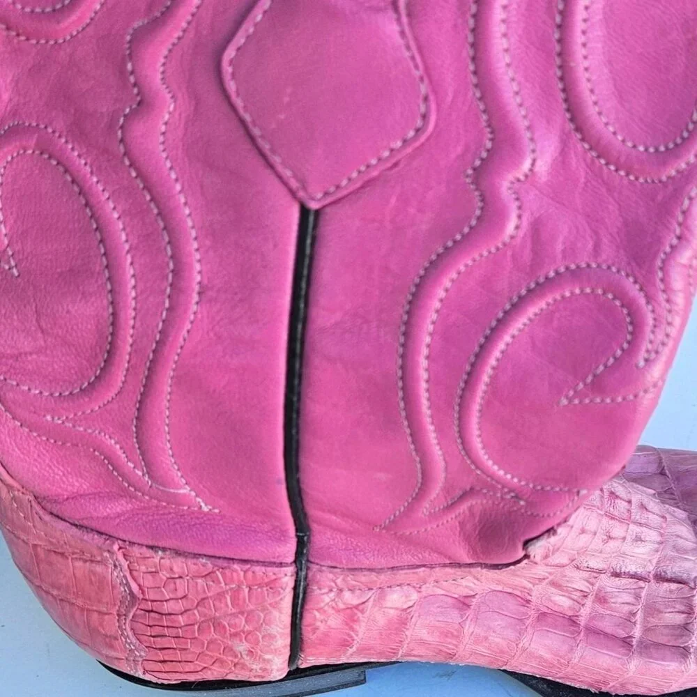 Vintage 90s Los Altos Pink Genuine Crocodile Western Cowboy Boots Women Sz 7 - Picture 16 of 16
